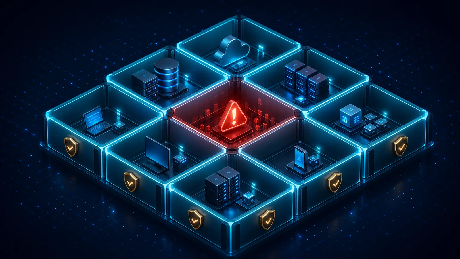 A network segmented into isolated compartments so a breach in one zone stays contained instead of spreading