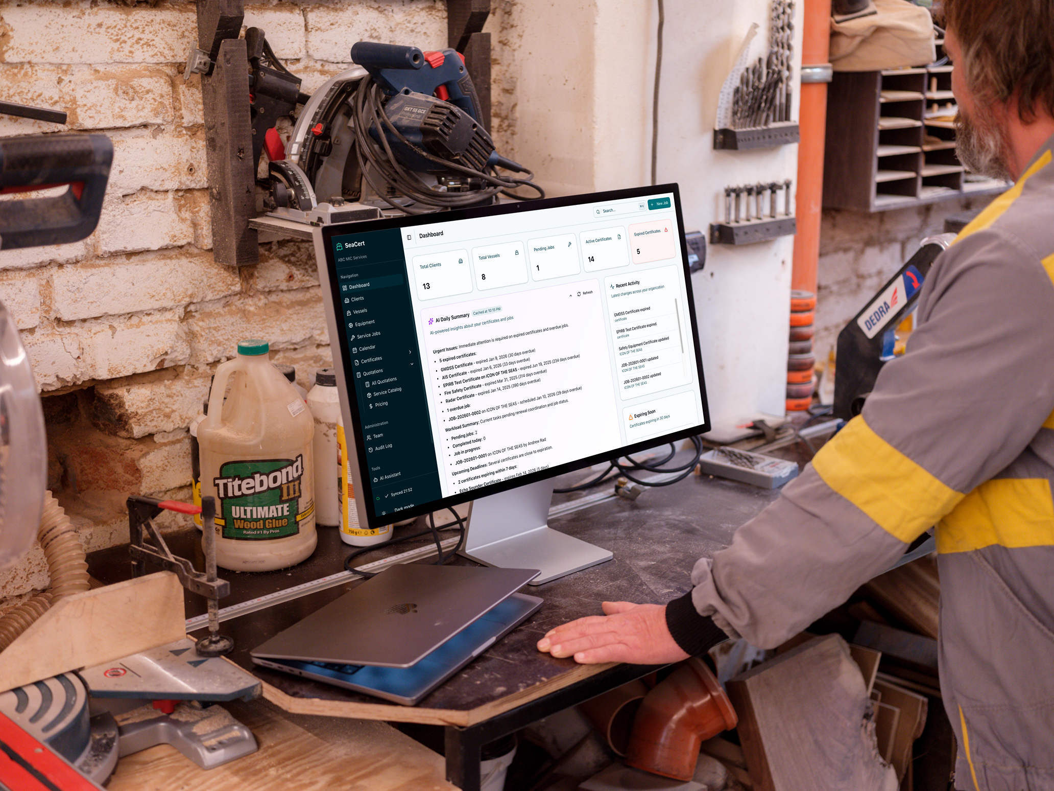 SeaCert desktop dashboard in a calibration workshop
